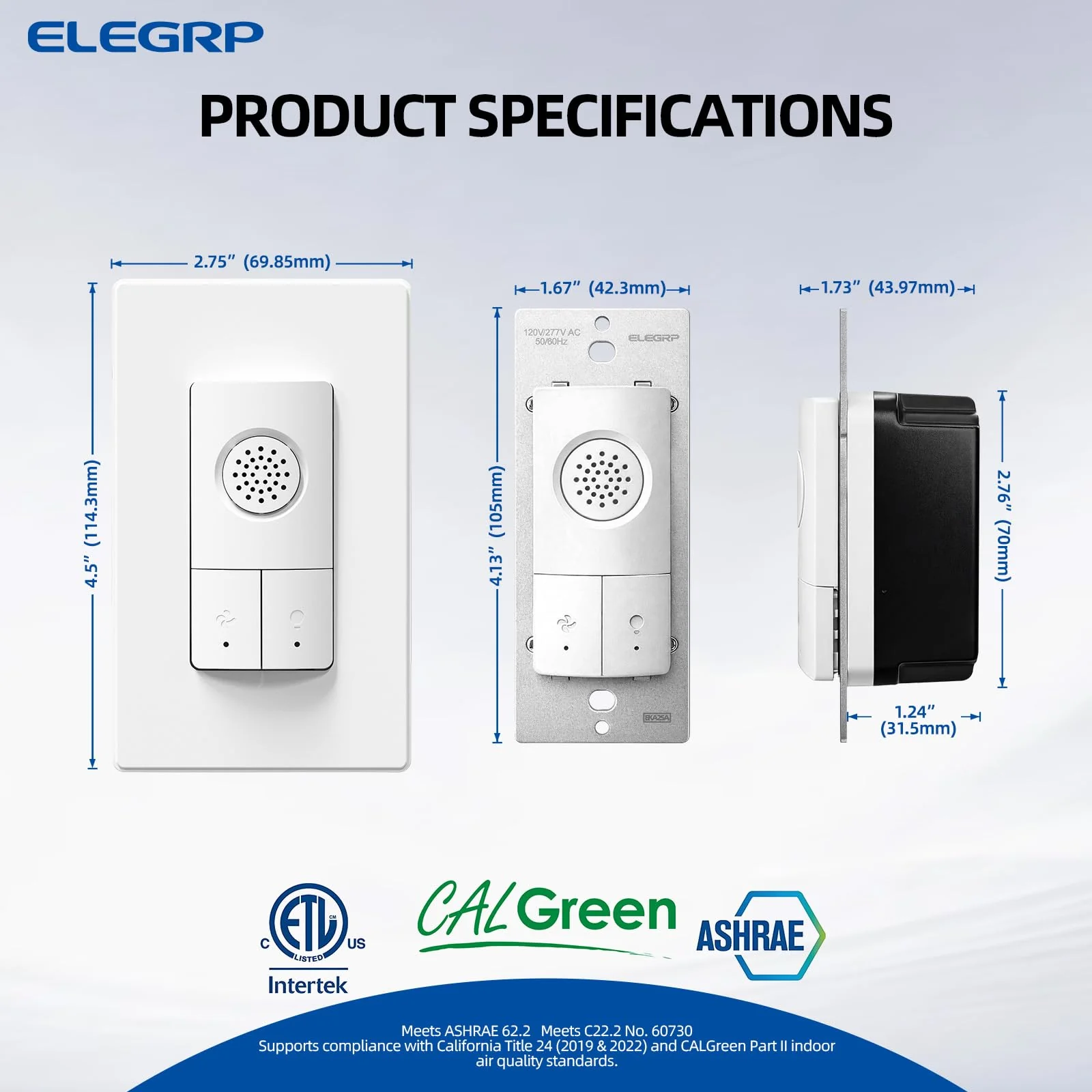 ELEGRP Dual Combination Humidity Sensor Switch with Light Control, Exhaust Fan Automate Ventilation, Moisture Control, Air Circulation for Bathroom, Ground Wire Required, Single Pole - Image 3
