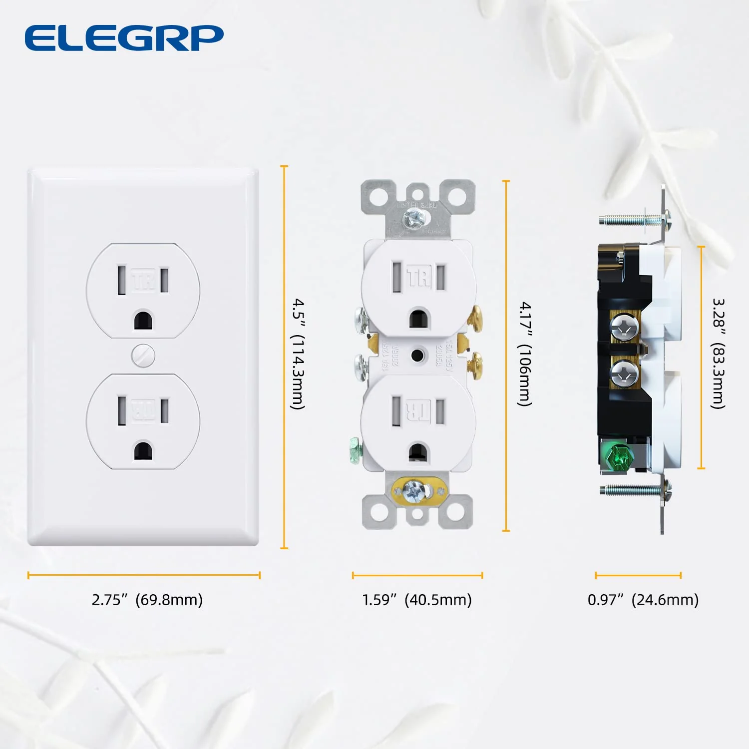 15A 125V, Duplex Wall Outlet Receptacle, Tamper-Resistant and Self-Grounding, 10-Pack - Image 14
