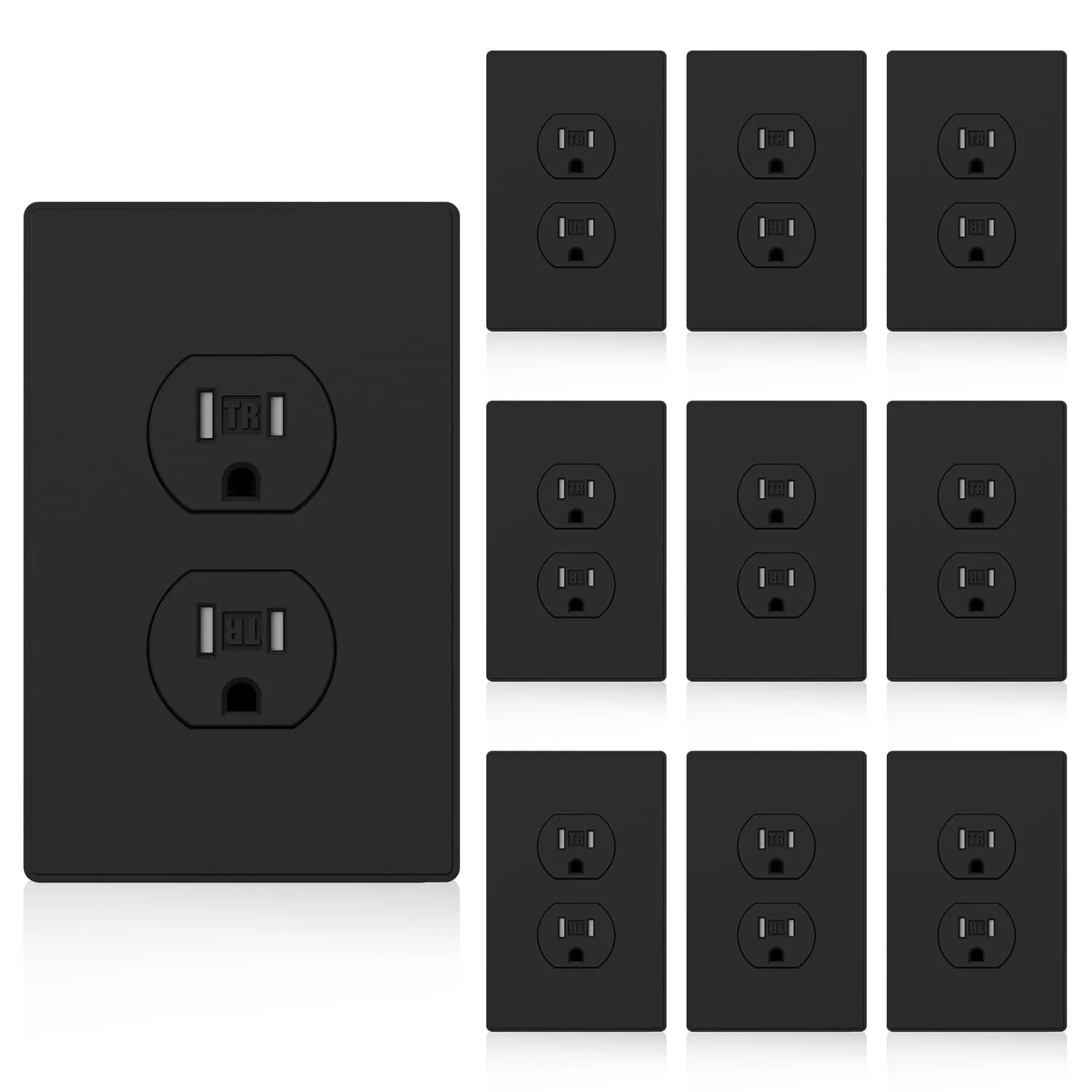 15A 125V, Duplex Wall Outlet Receptacle, Tamper-Resistant and Self-Grounding, 10-Pack - Image 2