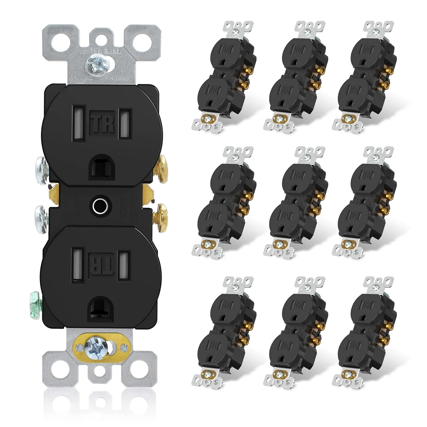 15A 125V, Duplex Wall Outlet Receptacle, Tamper-Resistant and Self-Grounding, 10-Pack - Image 3