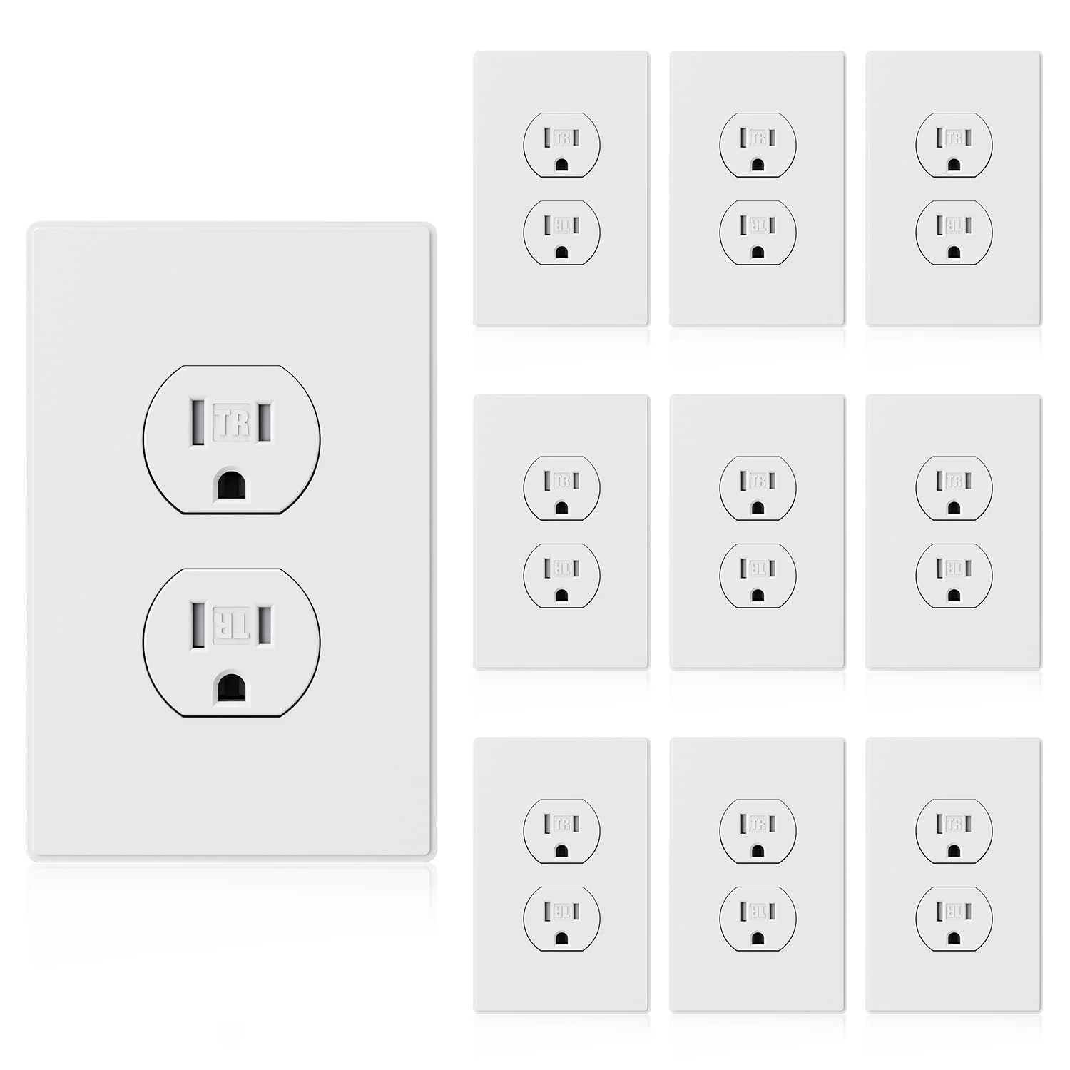 15A 125V, Duplex Wall Outlet Receptacle, Tamper-Resistant and Self-Grounding, 10-Pack - Image 4