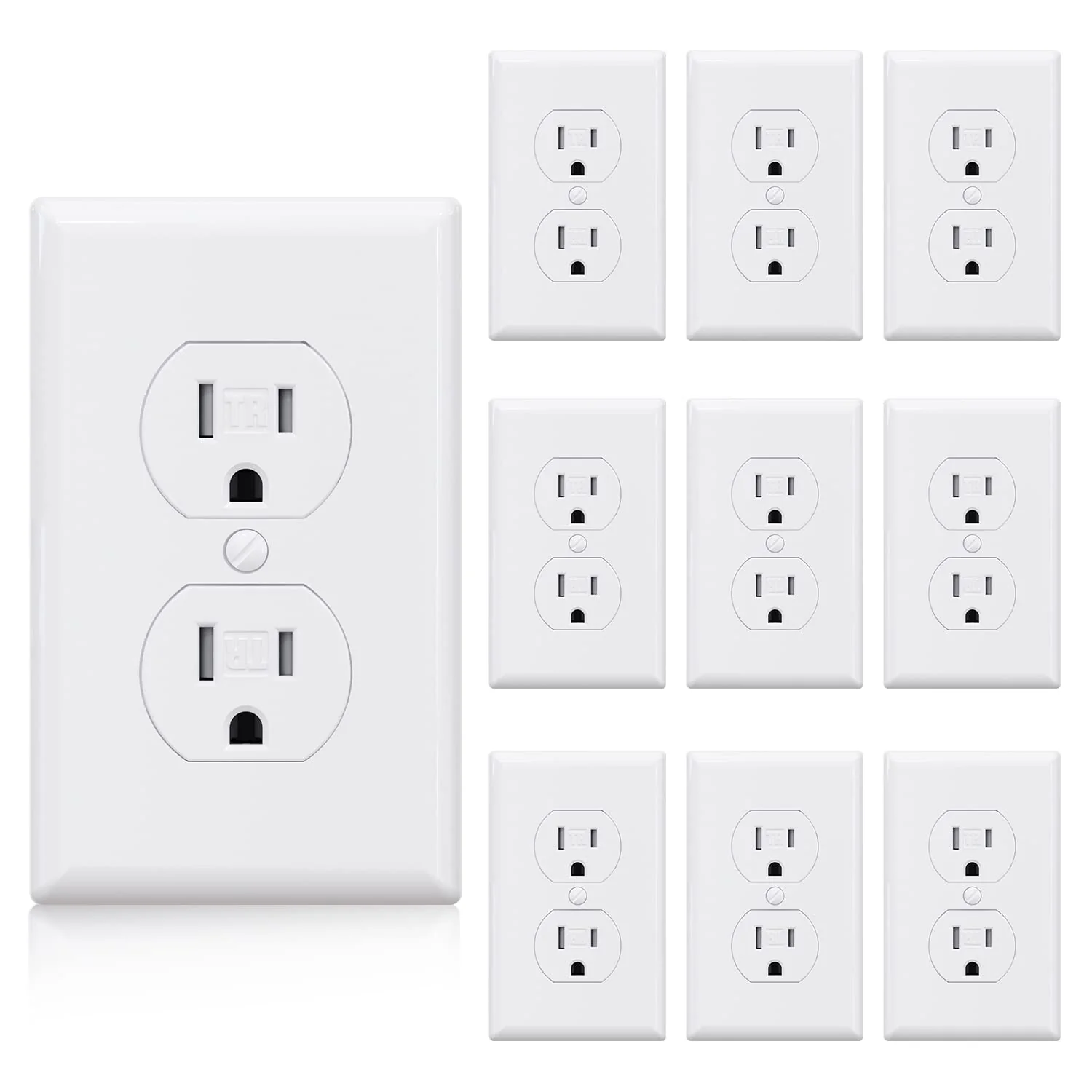 15A 125V, Duplex Wall Outlet Receptacle, Tamper-Resistant and Self-Grounding, 10-Pack - Image 7