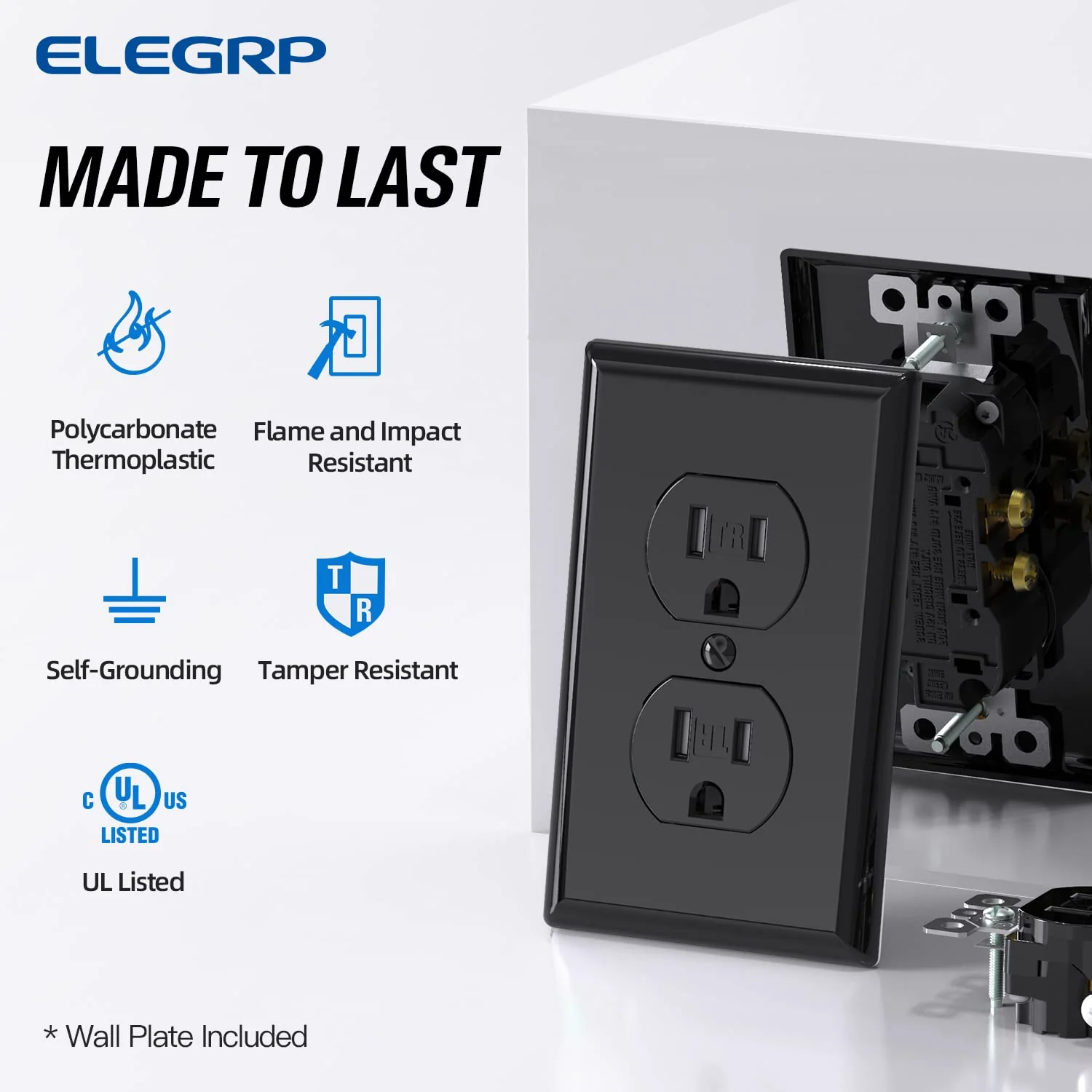 15A 125V, Duplex Wall Outlet Receptacle, Tamper-Resistant and Self-Grounding, 10-Pack - Image 8