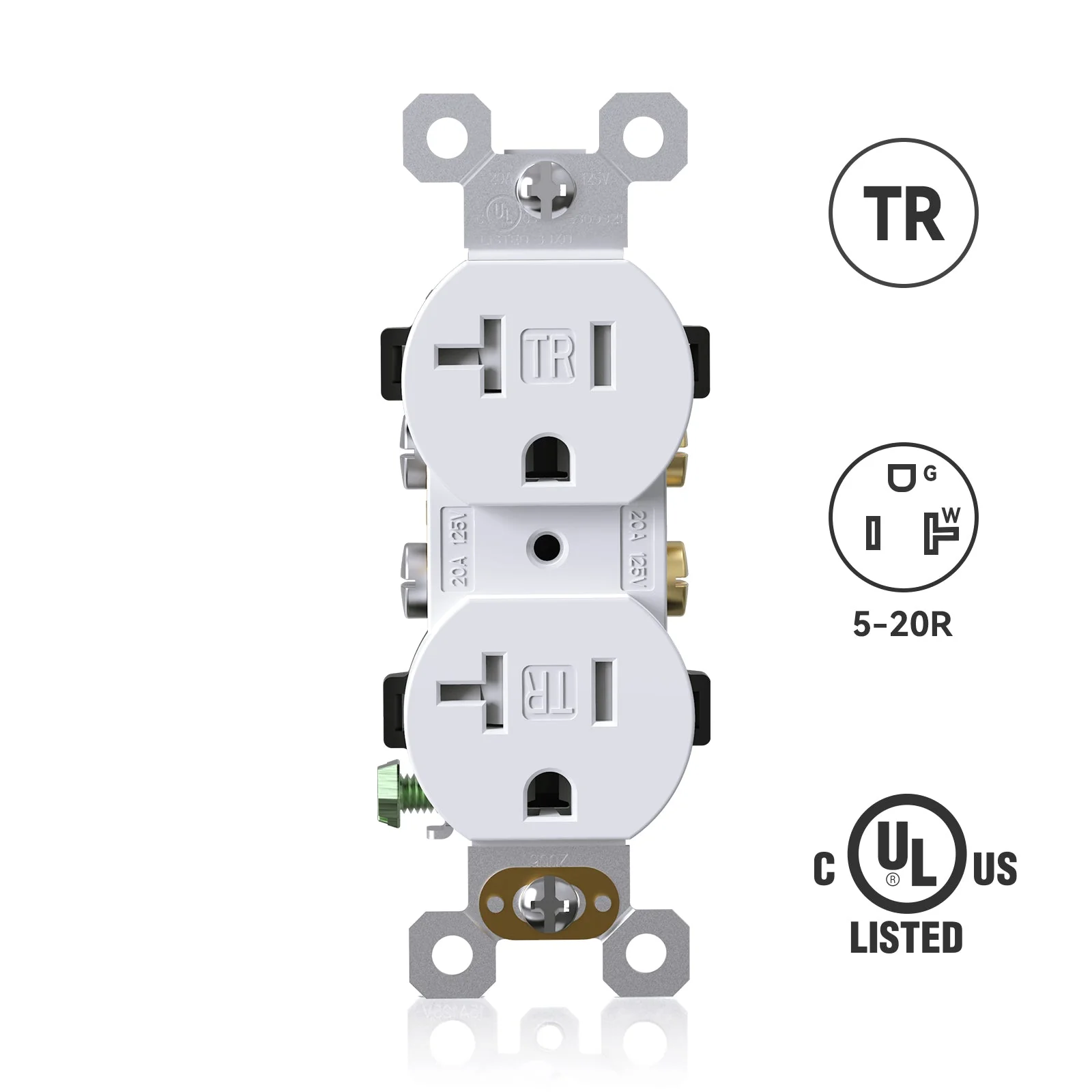 20A 125V, Duplex Wall Outlet Receptacle, Tamper-Resistant and Weatherproof, 10-Pack - Image 8