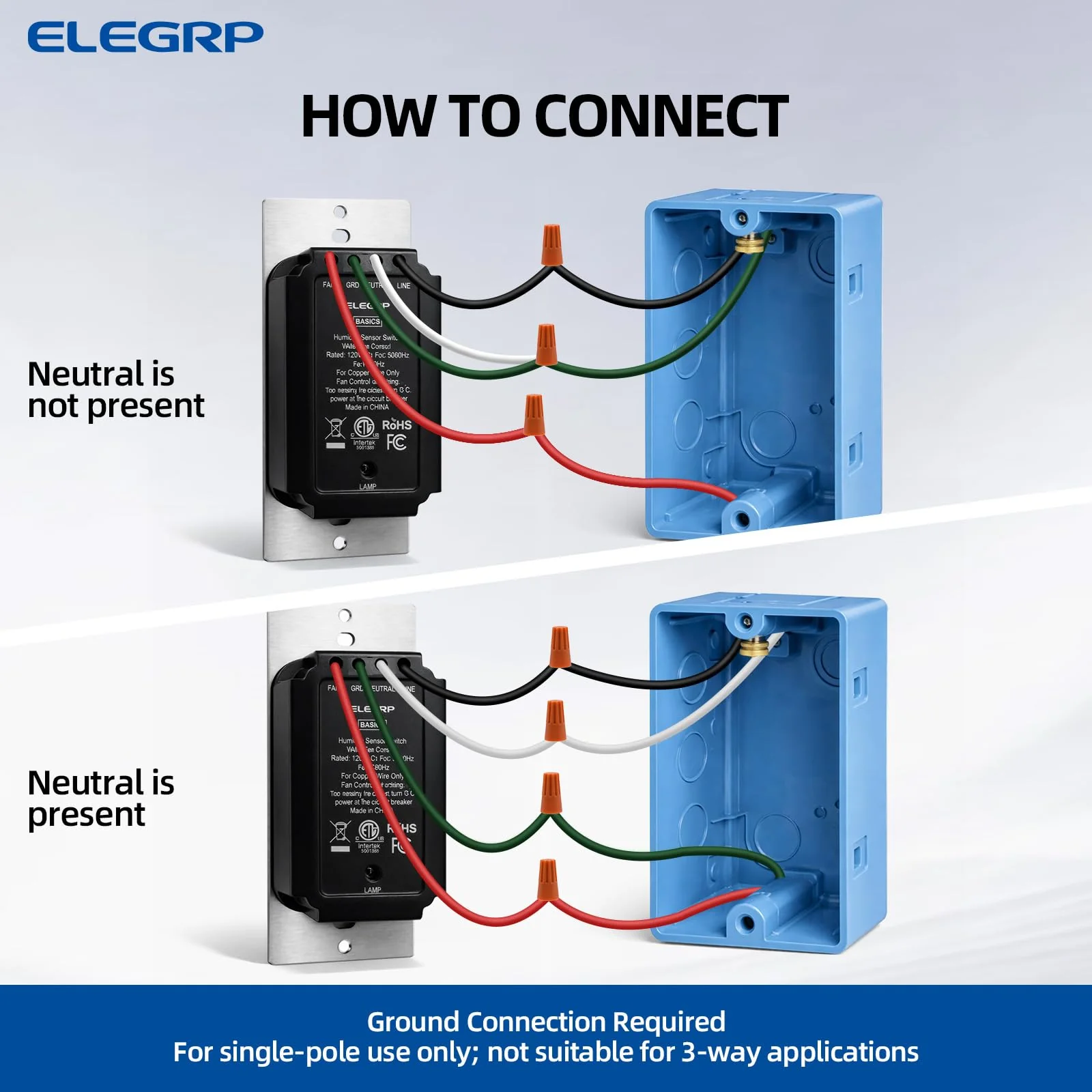 ELEGRP Humidity Sensor Switch for Exhaust Fan, Bathroom Moisture Control, Automate Ventilation, Air Circulation, Ground Wire Required, Single Pole, White - Image 8