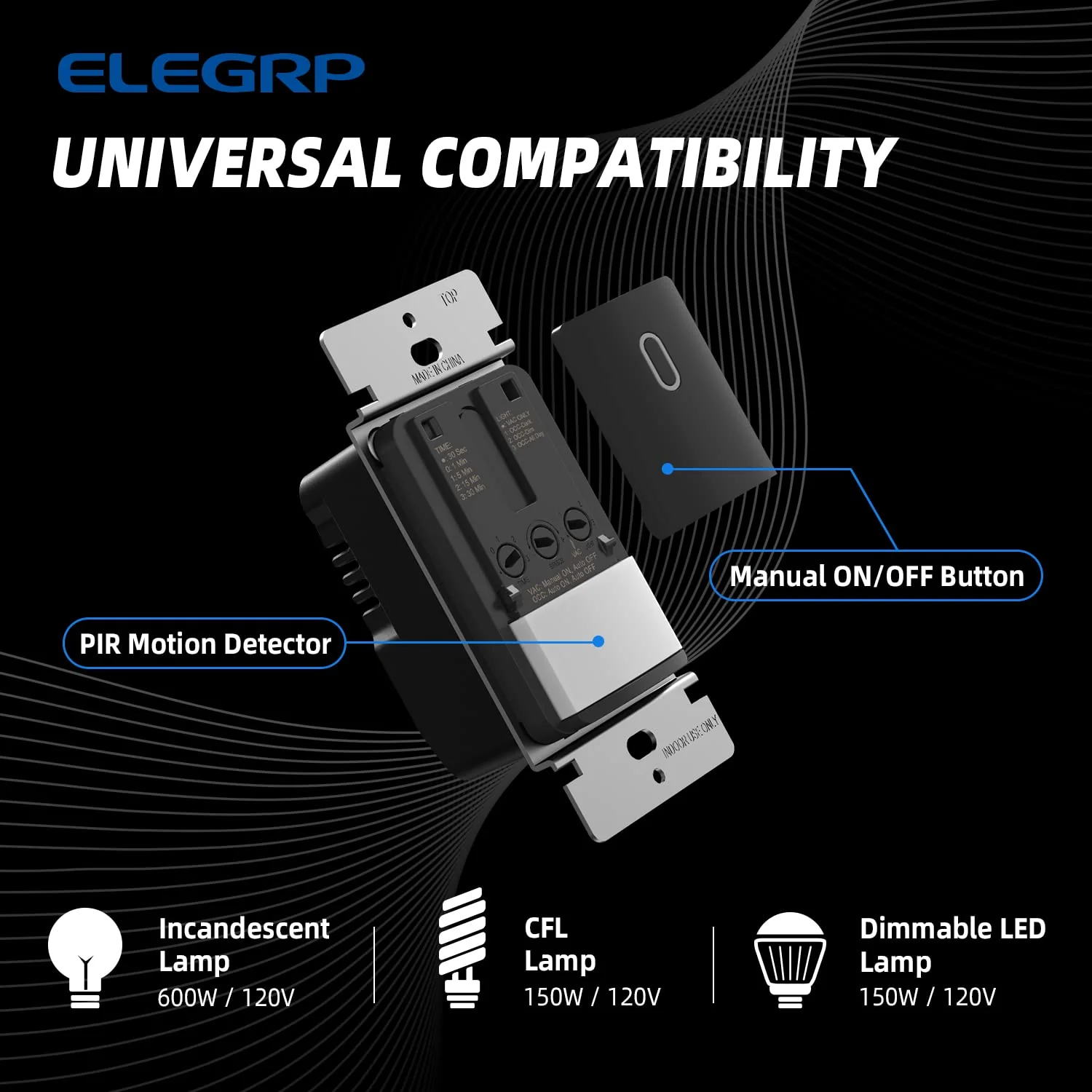 Motion Sensor Light Switch for LED/CFL/Incandescent Bulbs,12-14A 120-277V, Single-Pole/Dual Location Control - Image 5