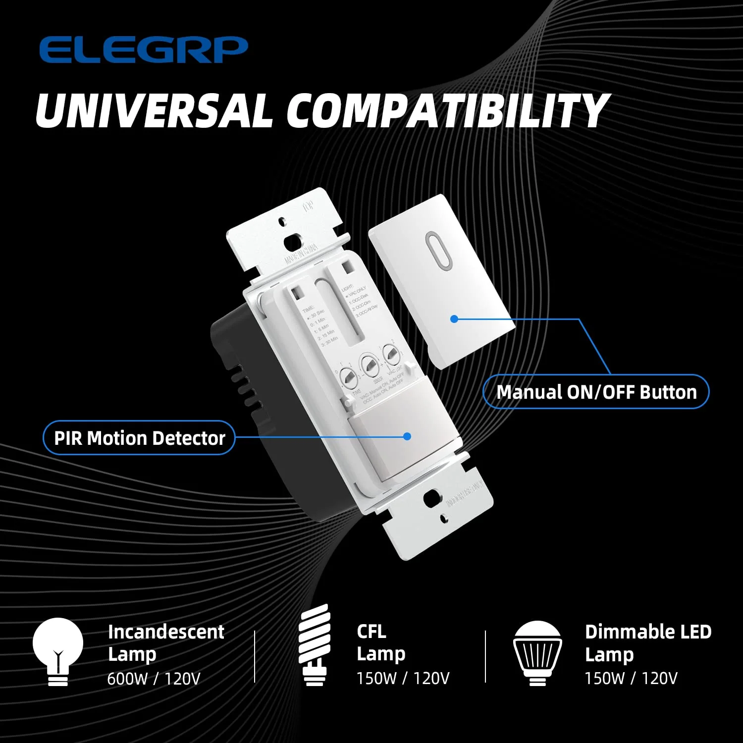 Motion Sensor Light Switch for LED/CFL/Incandescent Bulbs,12-14A 120-277V, Single-Pole/Dual Location Control - Image 8