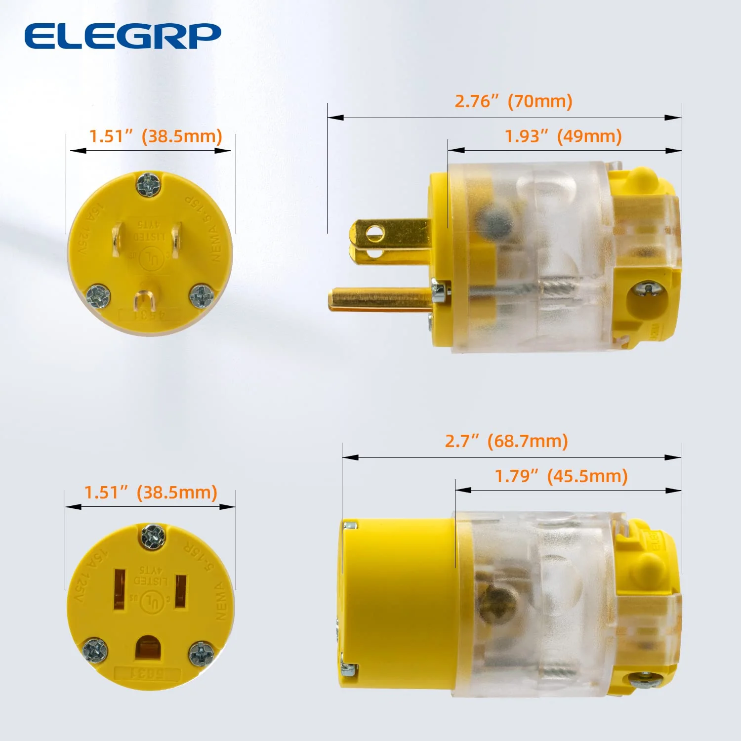 15A 125V, Lighted Straight Blade Electrical Plug and Connector, NEMA 5-15R/P, 2-Pole 3-Wire - Image 17