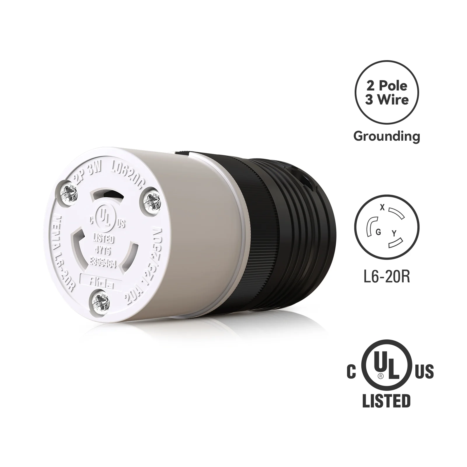 20A 250V, Twist Lock Plug and Connector Set, NEMA L16-20, 2-Pole 3-Wire - Image 3