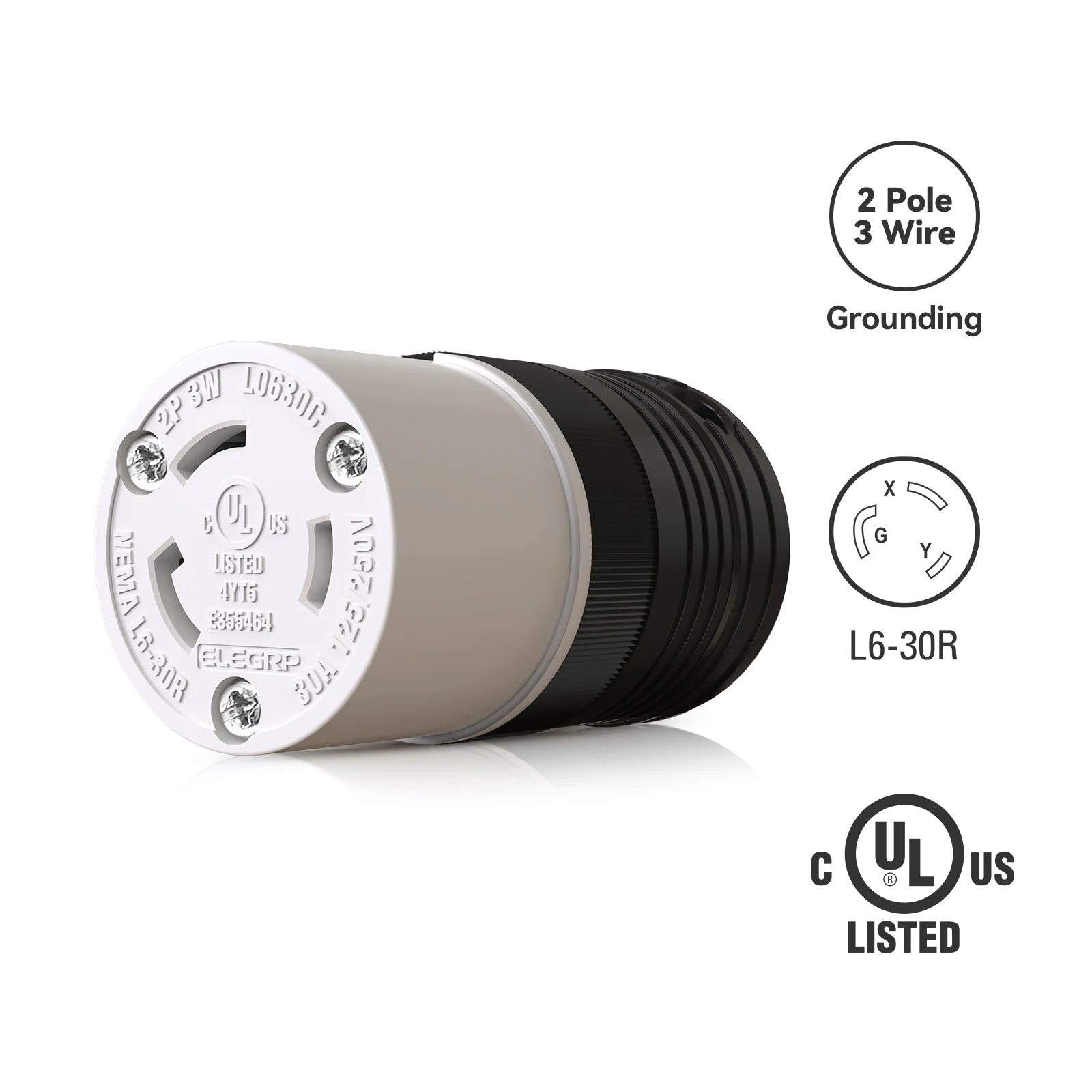 30A 250V, Twist Lock Plug and Connector Set, NEMA L16-30, 2-Pole 3-Wire - Image 3
