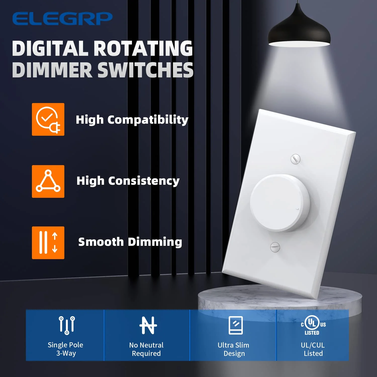 Rotary Dimmer Switch for LED/CFL/Incandescent Bulbs, Single Pole/3-Way - Image 7