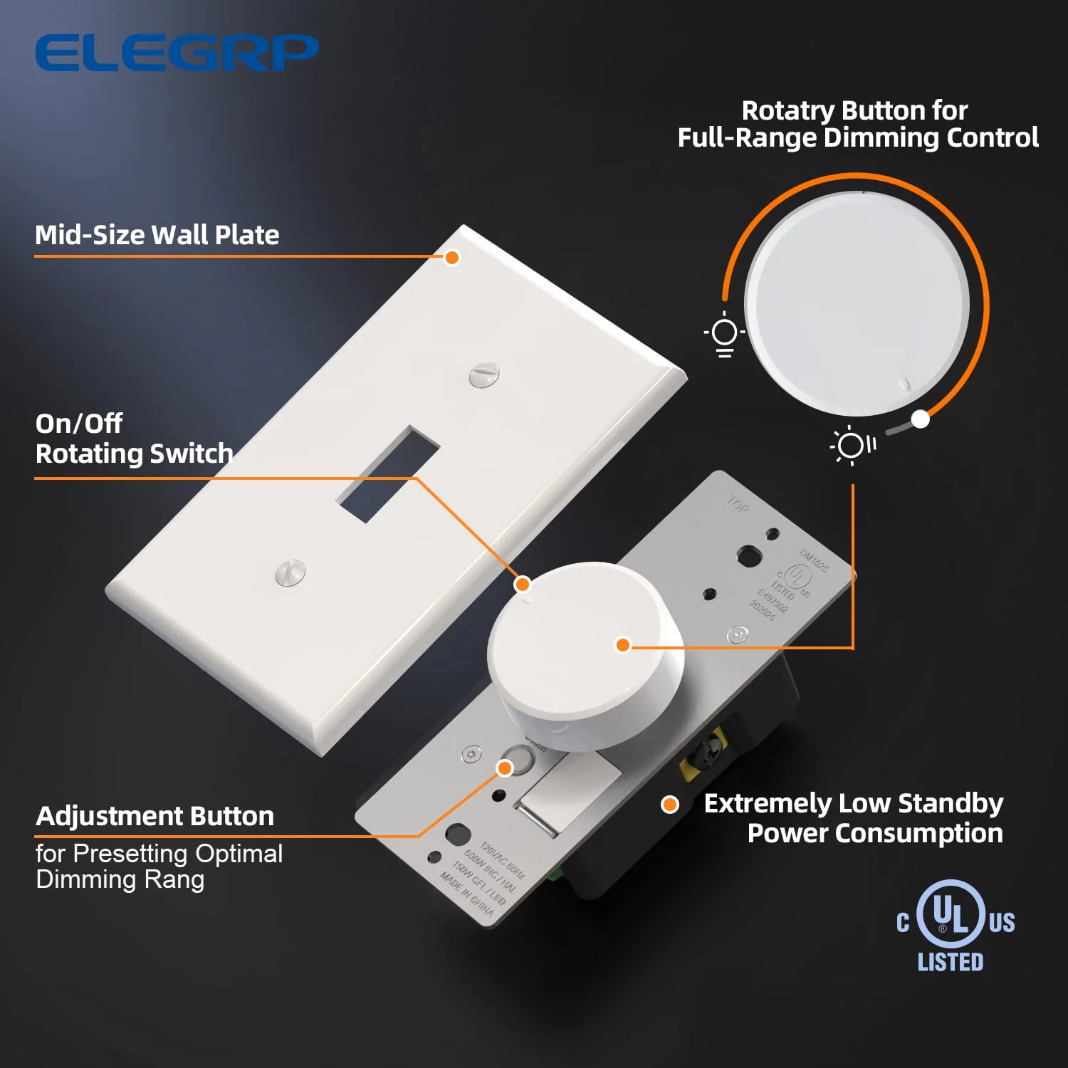 Rotary Dimmer Switch for LED/CFL/Incandescent Bulbs, Single Pole/3-Way - Image 8