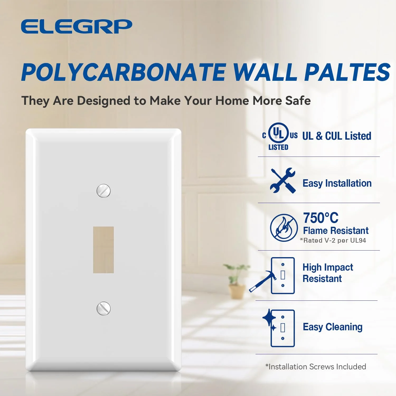 ELEGRP Toggle Switch Wall Plates, Mid-Size 1-Gang & 2-Gang Unbreakable Thermoplastic Covers for Toggle Dimmer Switches, UL Listed - Image 11