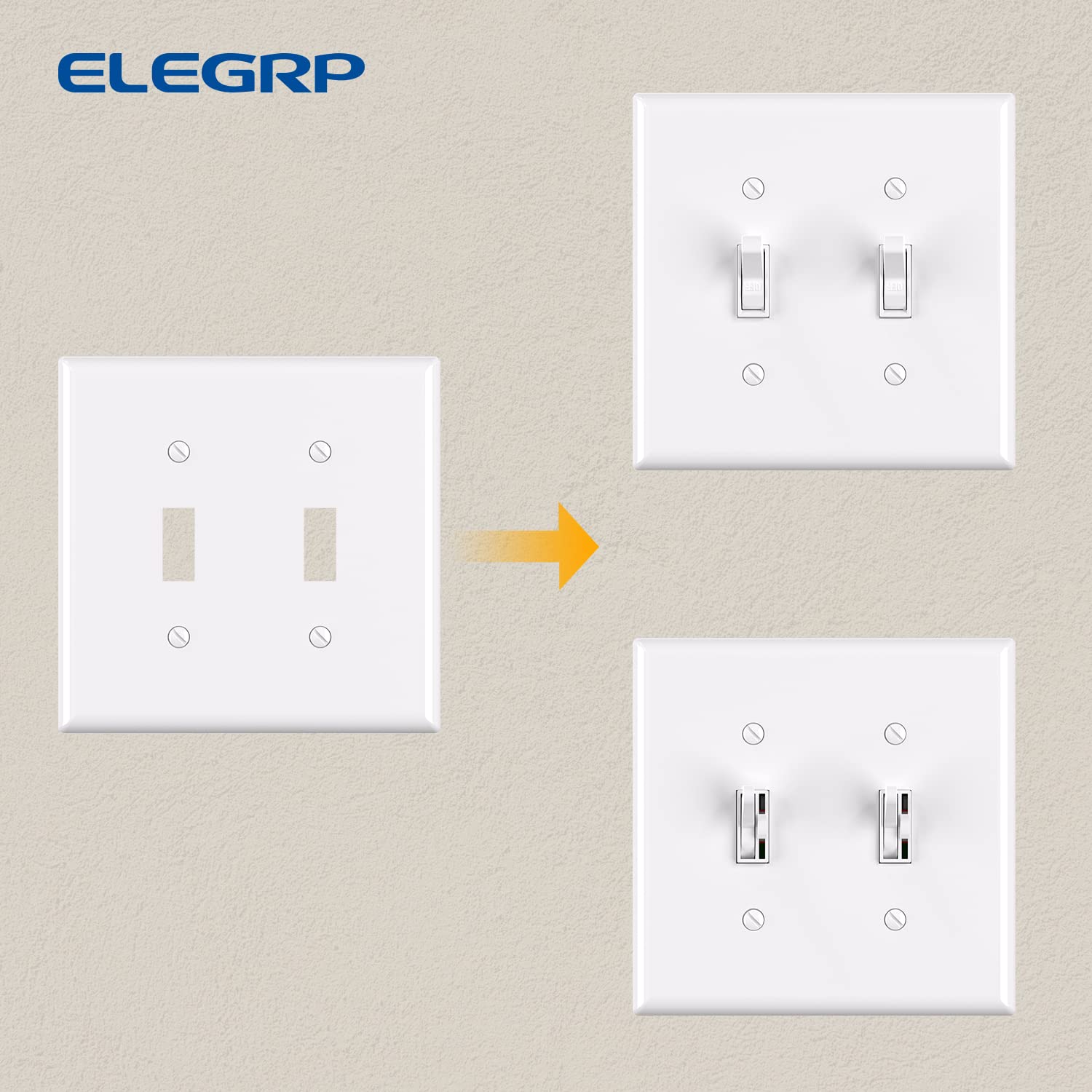 ELEGRP Toggle Switch Wall Plates, Mid-Size 1-Gang & 2-Gang Unbreakable Thermoplastic Covers for Toggle Dimmer Switches, UL Listed - Image 13