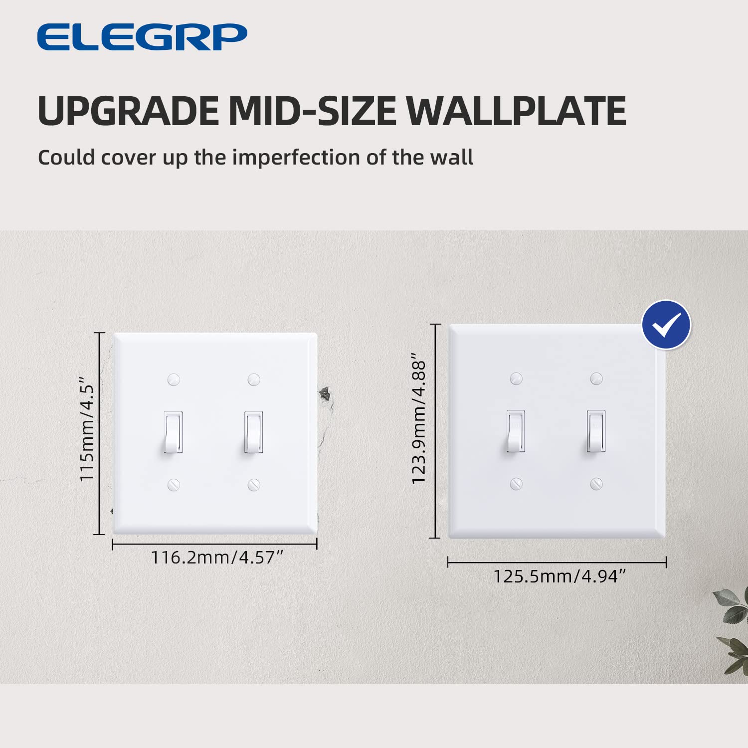 ELEGRP Toggle Switch Wall Plates, Mid-Size 1-Gang & 2-Gang Unbreakable Thermoplastic Covers for Toggle Dimmer Switches, UL Listed - Image 15