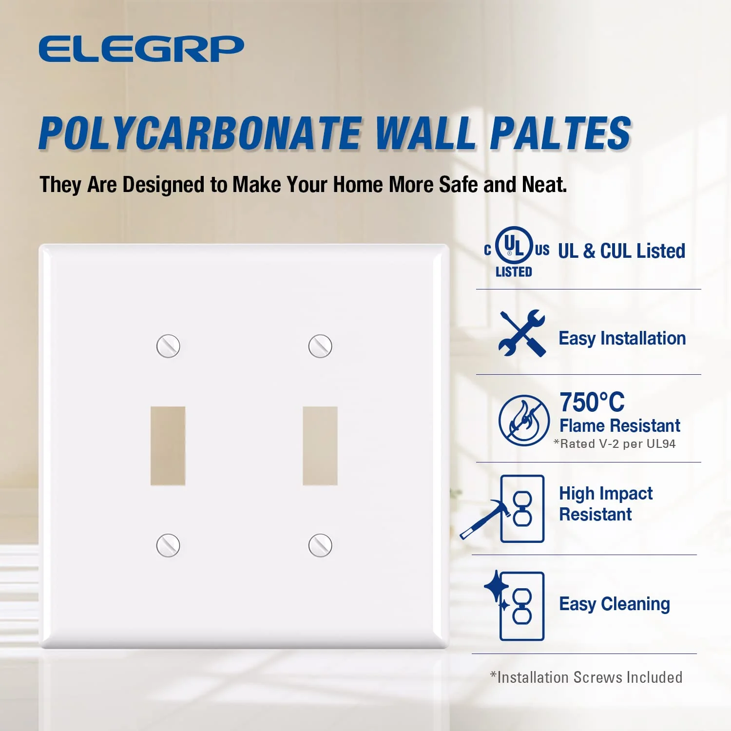 ELEGRP Toggle Switch Wall Plates, Mid-Size 1-Gang & 2-Gang Unbreakable Thermoplastic Covers for Toggle Dimmer Switches, UL Listed - Image 16