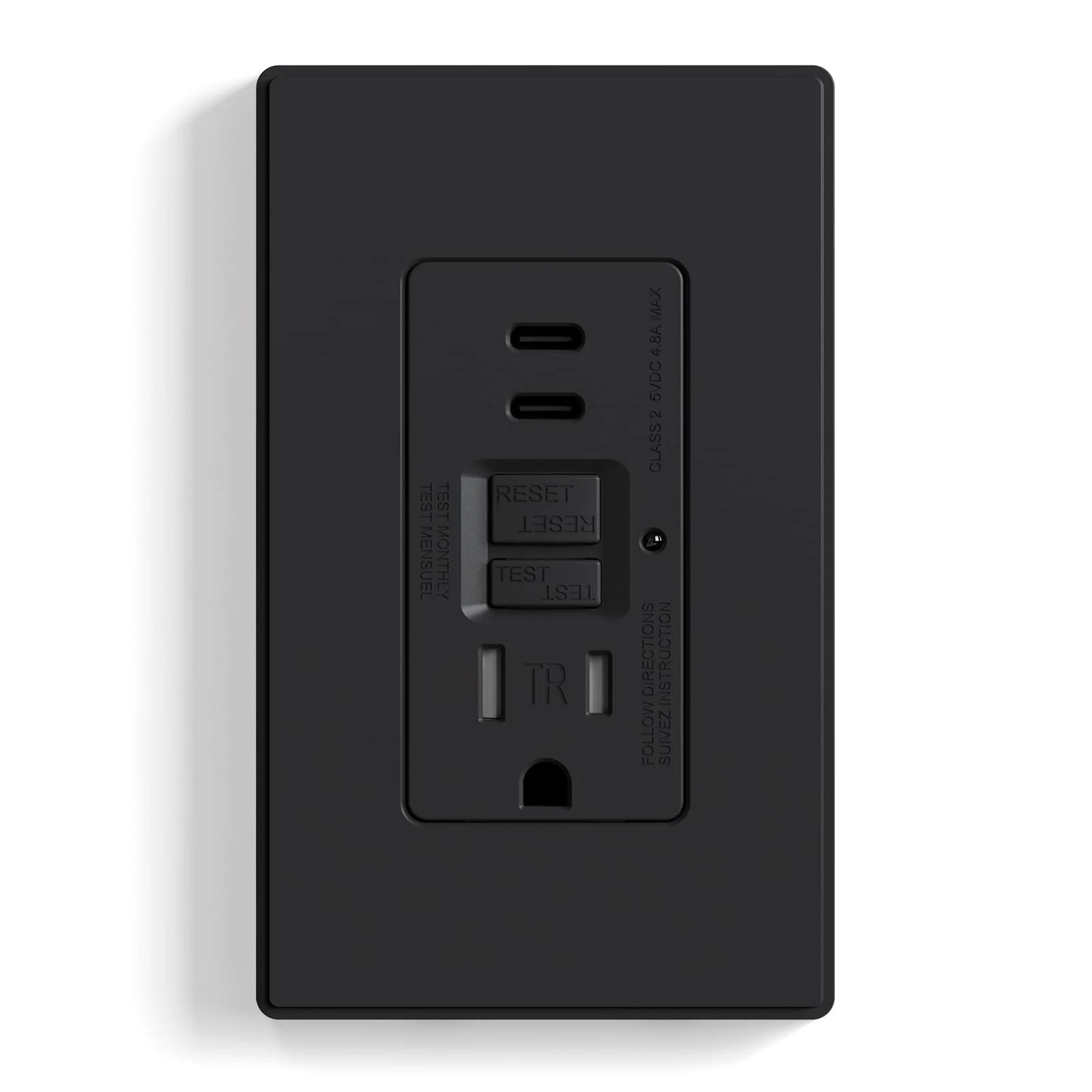 GFCI Outlet with USB Type C/C Ports, 15A/20A 125V 24W, Tamper-Resistant - Image 10