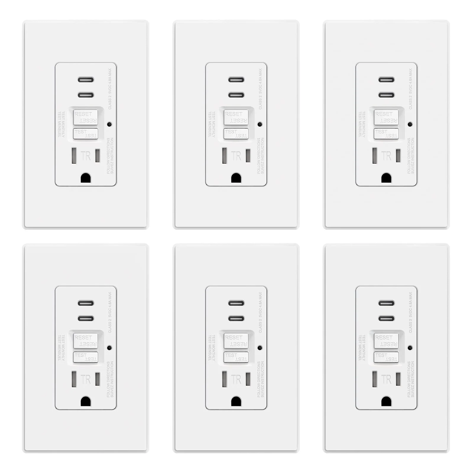 GFCI Outlet with USB Type C/C Ports, 15A/20A 125V 24W, Tamper-Resistant - Image 11