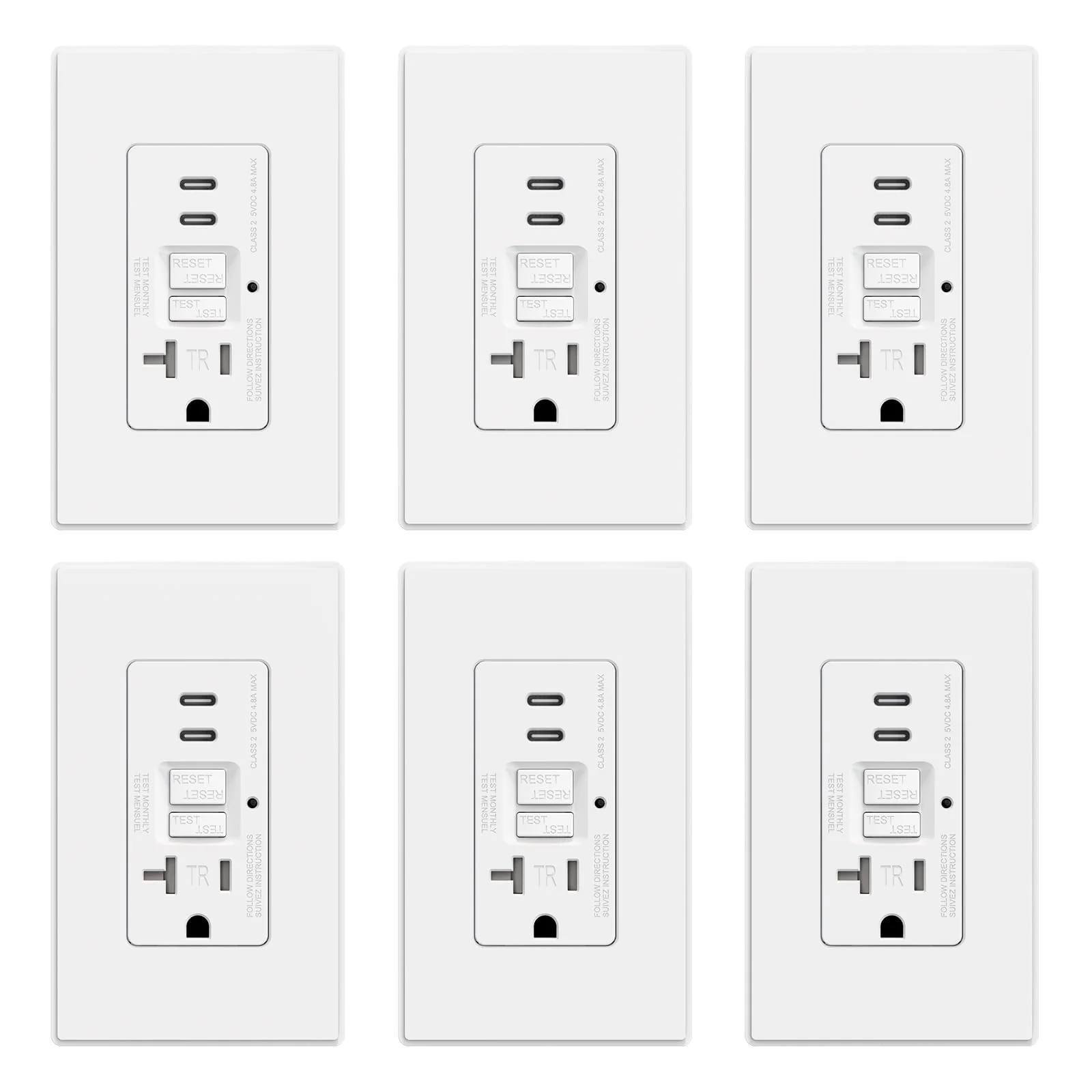 GFCI Outlet with USB Type C/C Ports, 15A/20A 125V 24W, Tamper-Resistant - Image 12