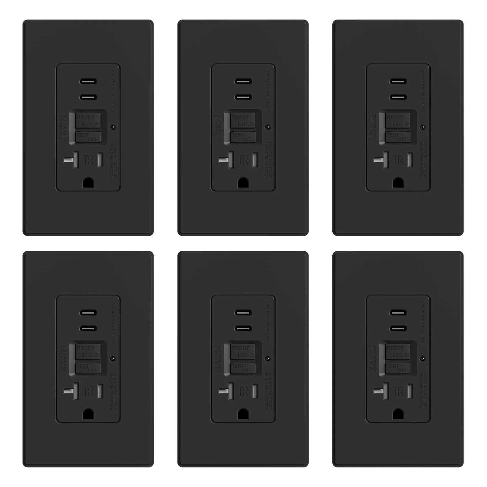 GFCI Outlet with USB Type C/C Ports, 15A/20A 125V 24W, Tamper-Resistant - Image 14