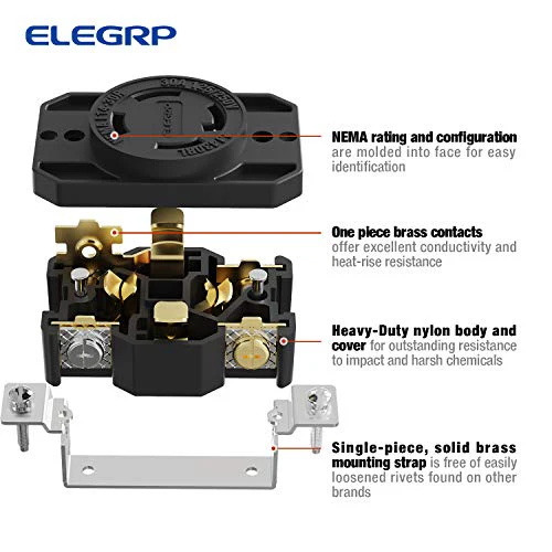 ELEGRP Twist Lock Outlets Nema L14-30R 3 Pole 4 Wire Grounding 30A 125-250V - Image 4